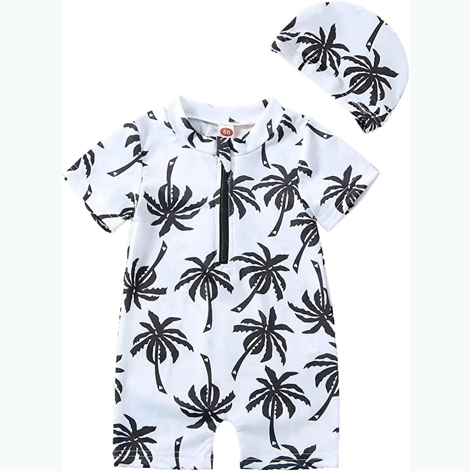 Boys Blue Baby Swimming Wear Sun URF+50 Protection One piece Kids Swimsuits With Sun Hat Child Swim Clothes In Summer