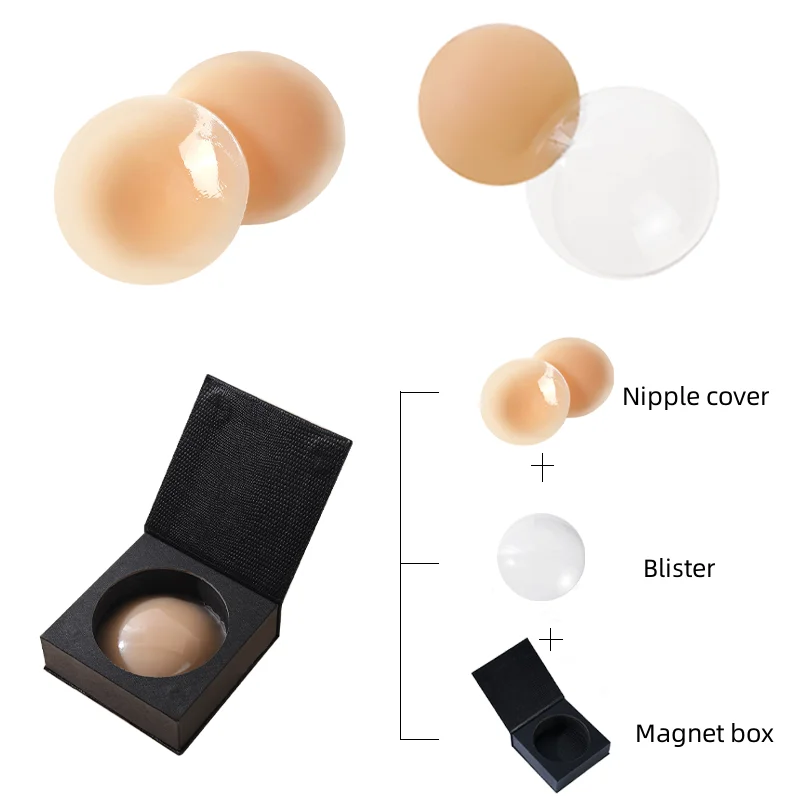 Custom Hot Sell Magnet Box Package Reusable Silicone Adhesive Pasties Breast non glue Nipple Cover for Women