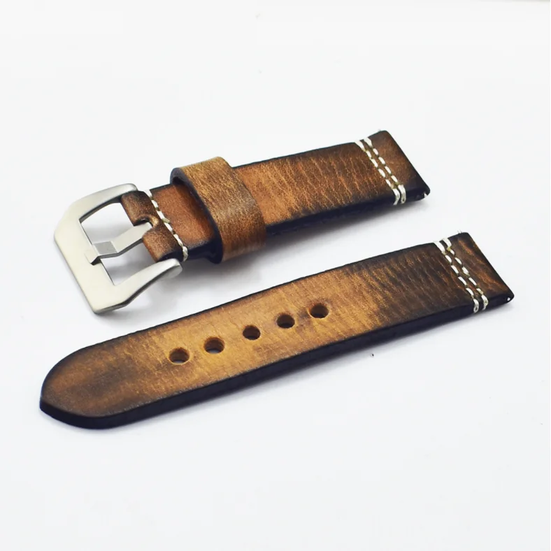 Hot sale sootiness color vegetable-tanned leather retro handmade strap bronze leather strap