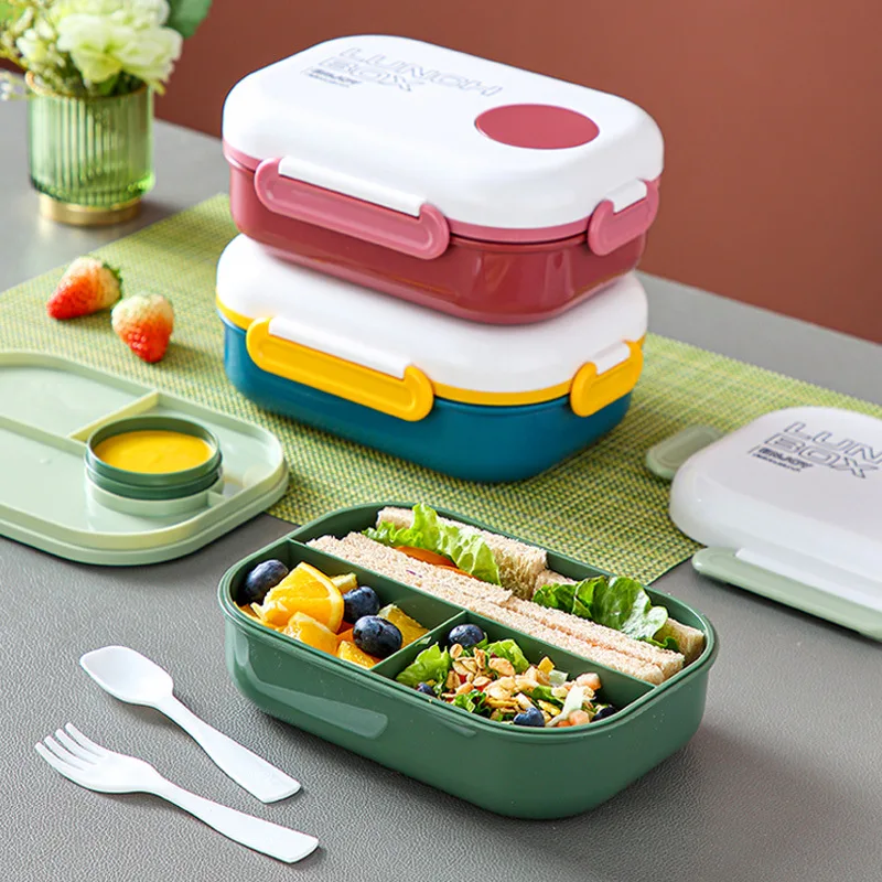 Hot sale portable bento box Microwave Safe 3 compartment plastic lunch box leakproof BPA Free food containers