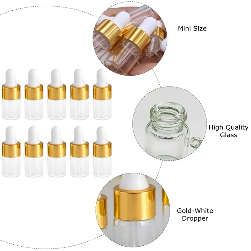 1ml 2ml 3ml Sample Vials Empty Glass Small Mini Perfume Essential Oil Dropper Bottles