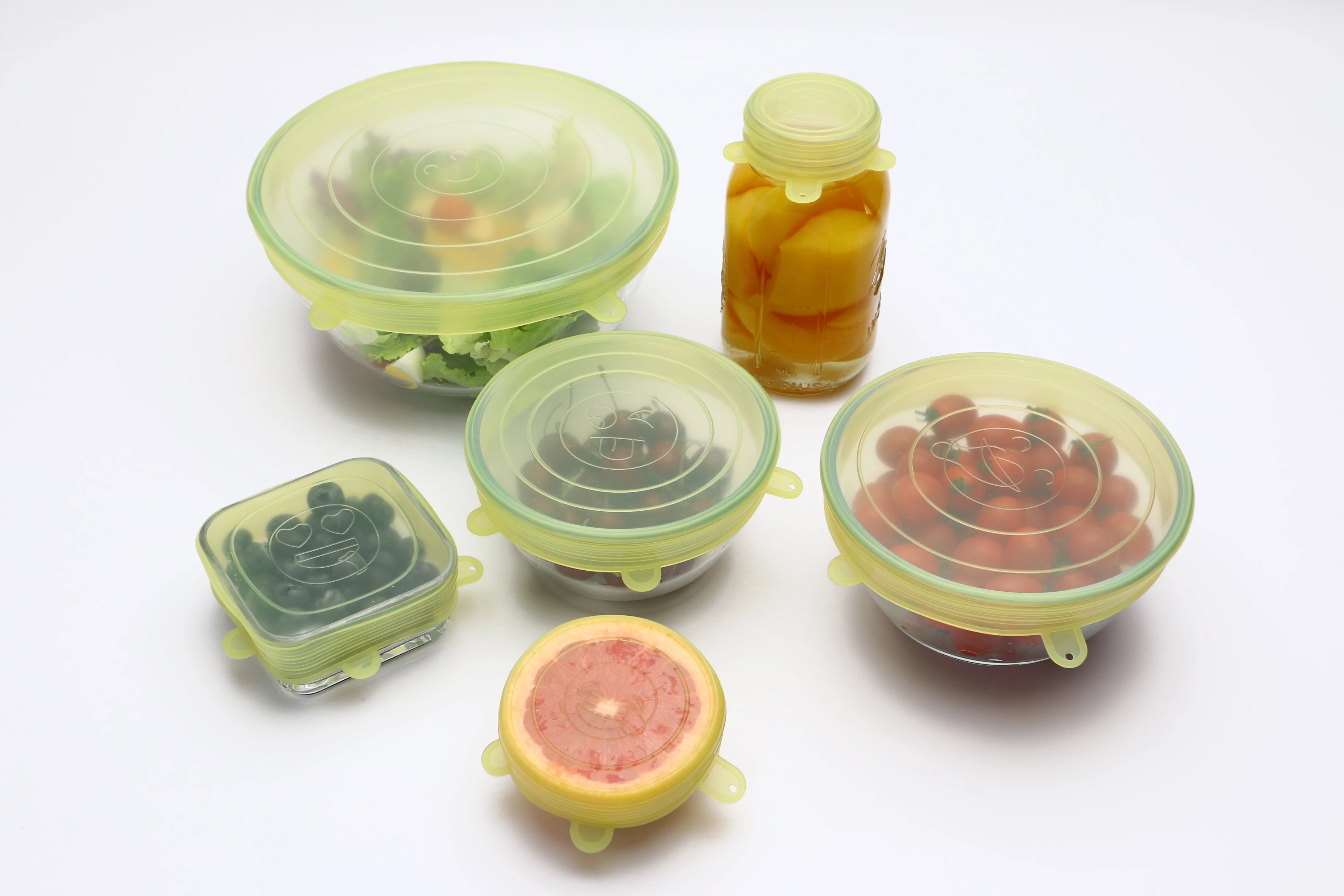 Small Kitchen Gadgets Food Grade 6 Pack Bpa Free Reusable Silicone Super Stretch Lid Set of 6 Silicone Stretch Lids