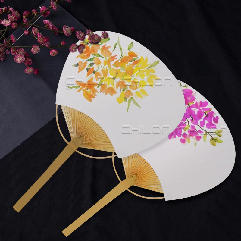 High Quality Hand-Held Bamboo Paper Round Hand Fans for Personal Use Weddings and Events and Souvenir