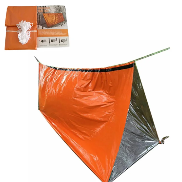 Pe aluminum film outdoor emergency survival shelter tube tent,compact simple emergency blanket for hiking camping