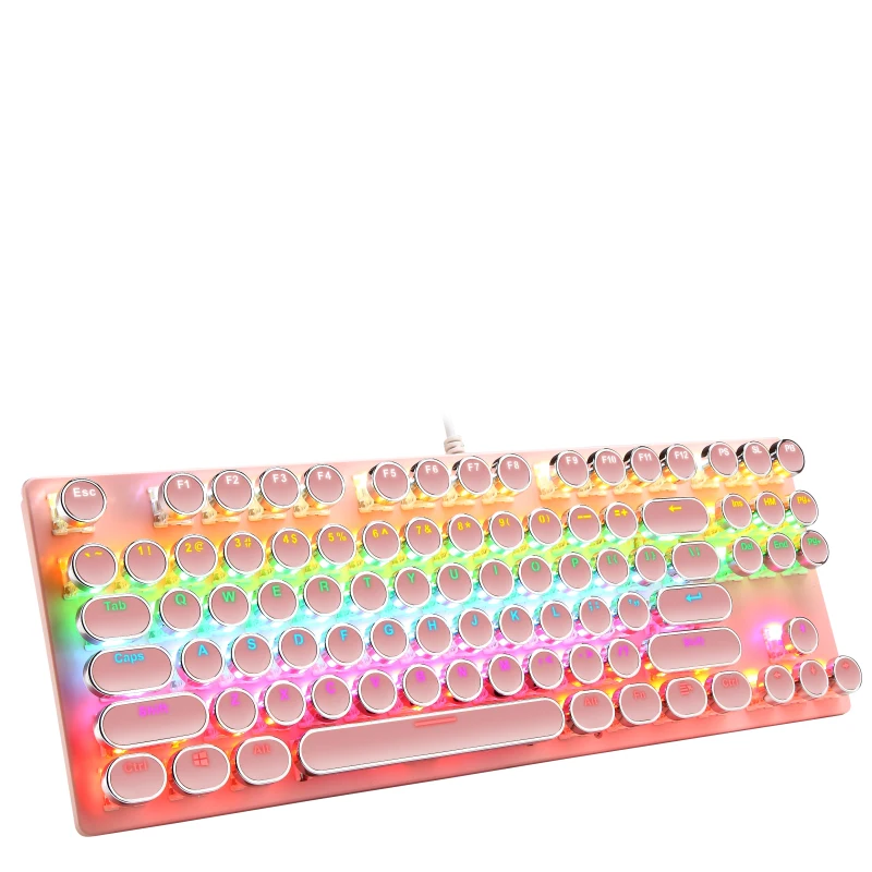 TWOLF Customize Personalized Retro Punk Backlit Round Keycaps Gaming Mechanical Keyboard For Computer