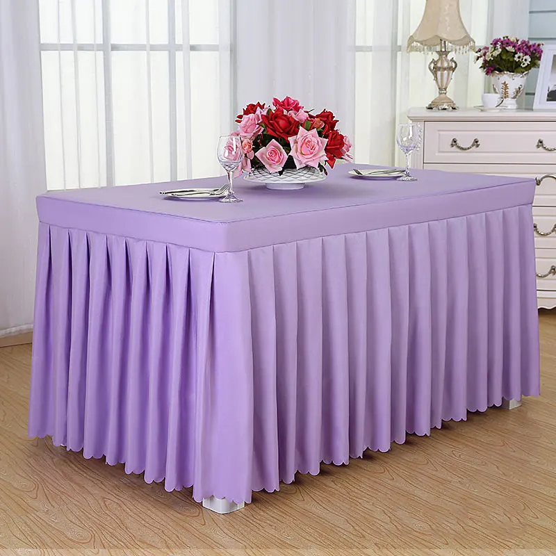 White Rectangle Customized Size Polyester Banquet Table Cover Cheap Plain Banquet Wedding Table Skirt