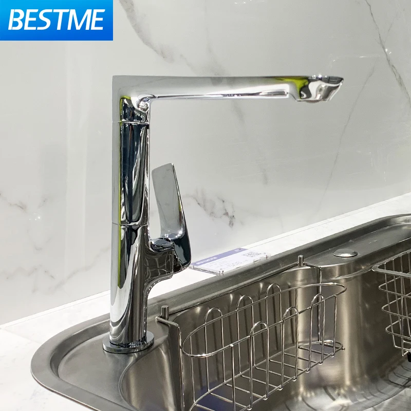 Kitchen faucet single handle mixer tap in chrome color hot and cold water mixer faucet tap