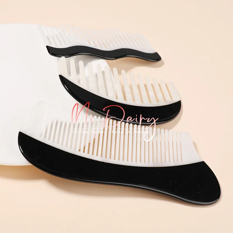 Mi dairy vintage fashion 2024 new montage high quality black and white wave shape wheat straw acetate hair comb for women girls