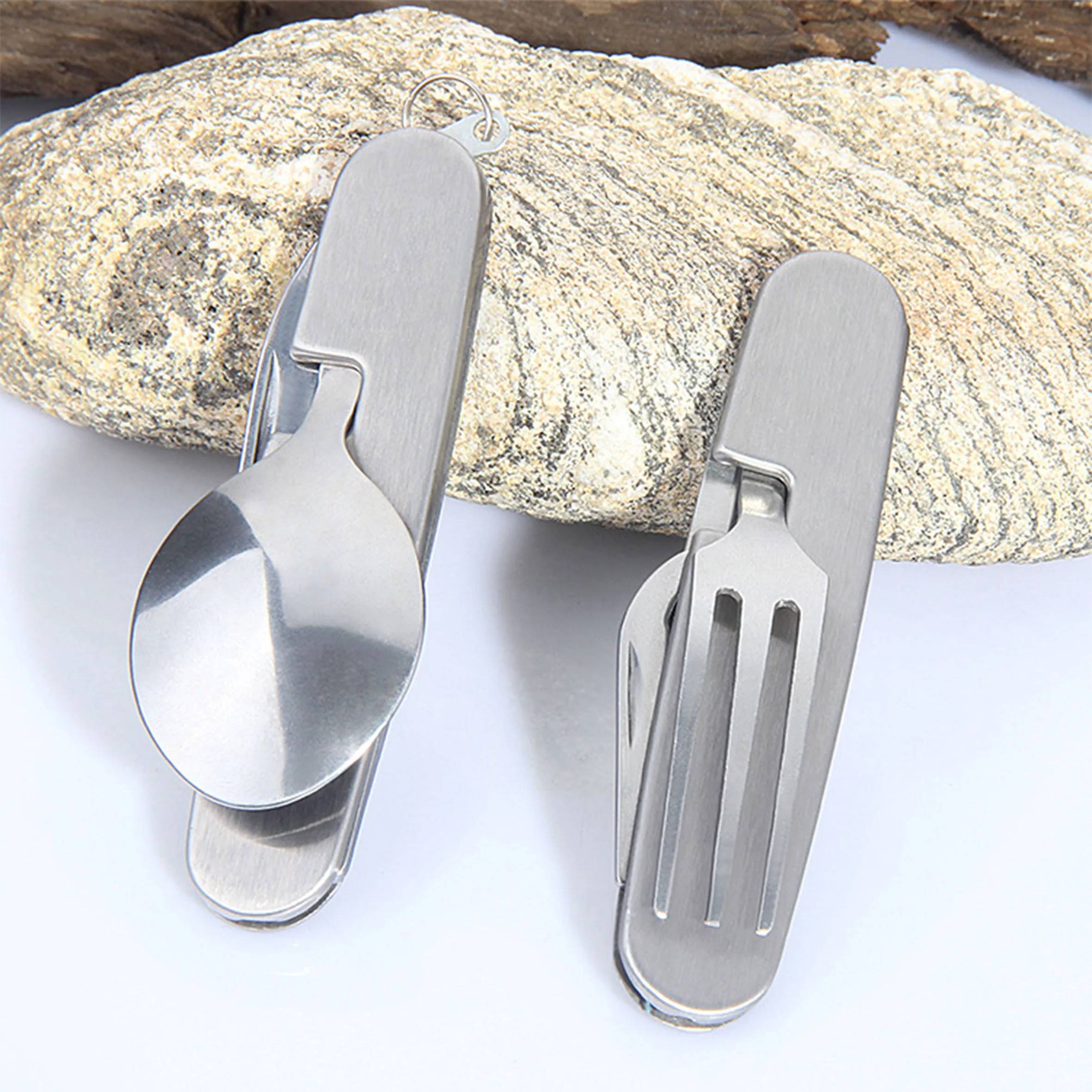 Ultralight Portable Travel,Fork And Spoon Outdoor Camping Dinnerware Titanium Folding Fork Spoon/