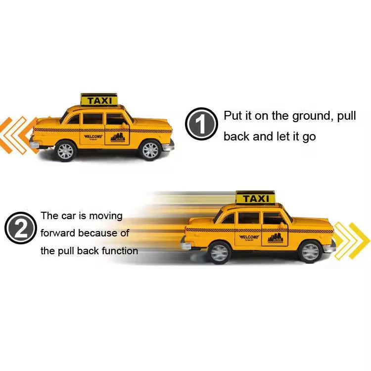 Hot Selling Simulation Alloy Pull Back Car Toys 1/32 Diecast Model Toy Vehicle Pull Back Alloy Taxi Car With Open Door
