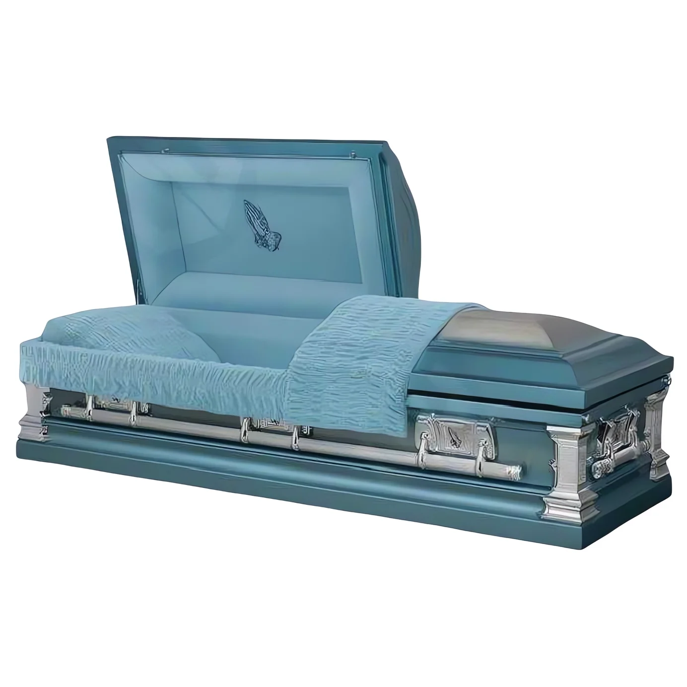 Wholesale Stainless Steel Casket Brushed Natural Metal Coffin with Monarch Blue Velvet Interior