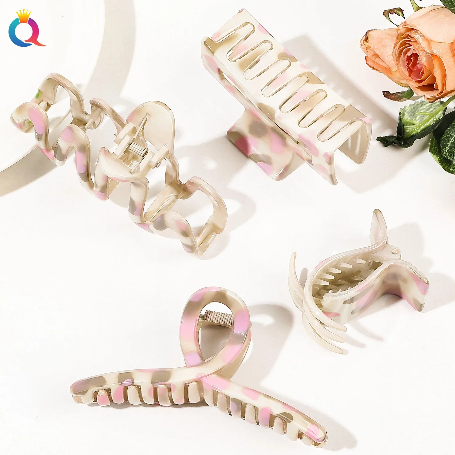 QIYUE Color milk wavy hair claw clip Three-pronged hair claw clip with color milk print Square hair clip with color milk print