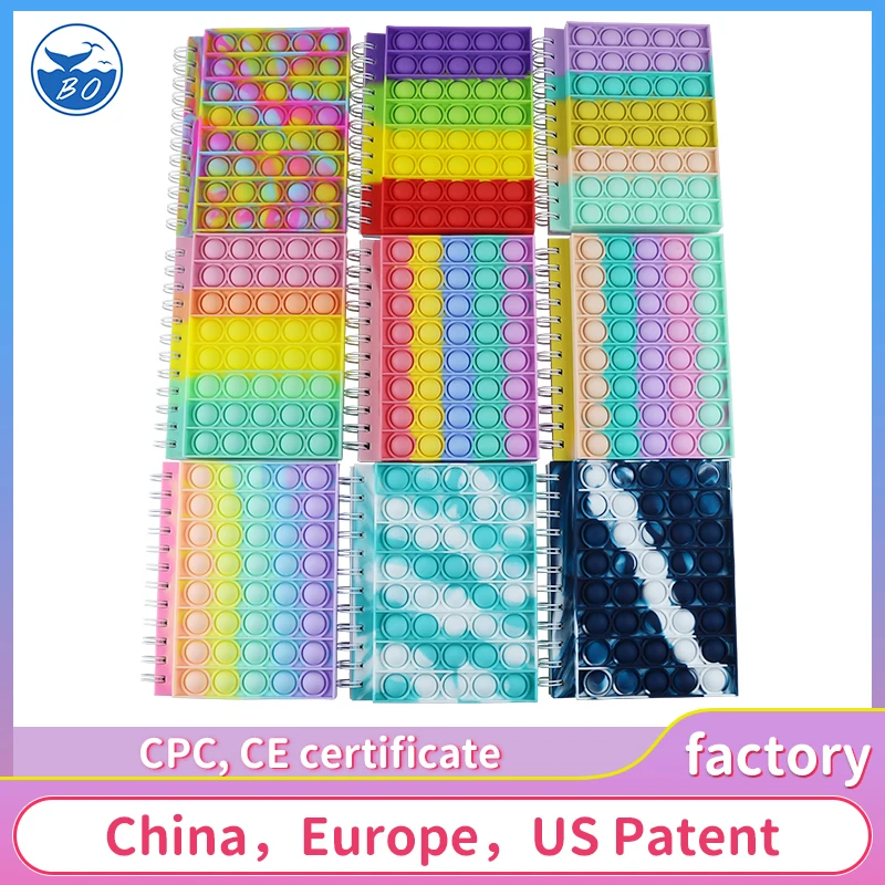 Silicone Pop Bubbles Cover Notebook Relieve Fidget Notebooks Softcover Spiral Memo Pad Finger A5 Push Up bubble Notebook
