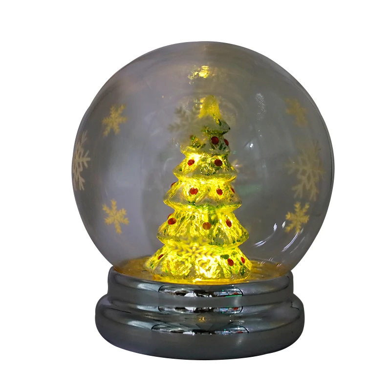 High quality handmade holiday desktop glowing  12*12 * 14 cm family  decoration crafts LED snow globe glass globe cover dome