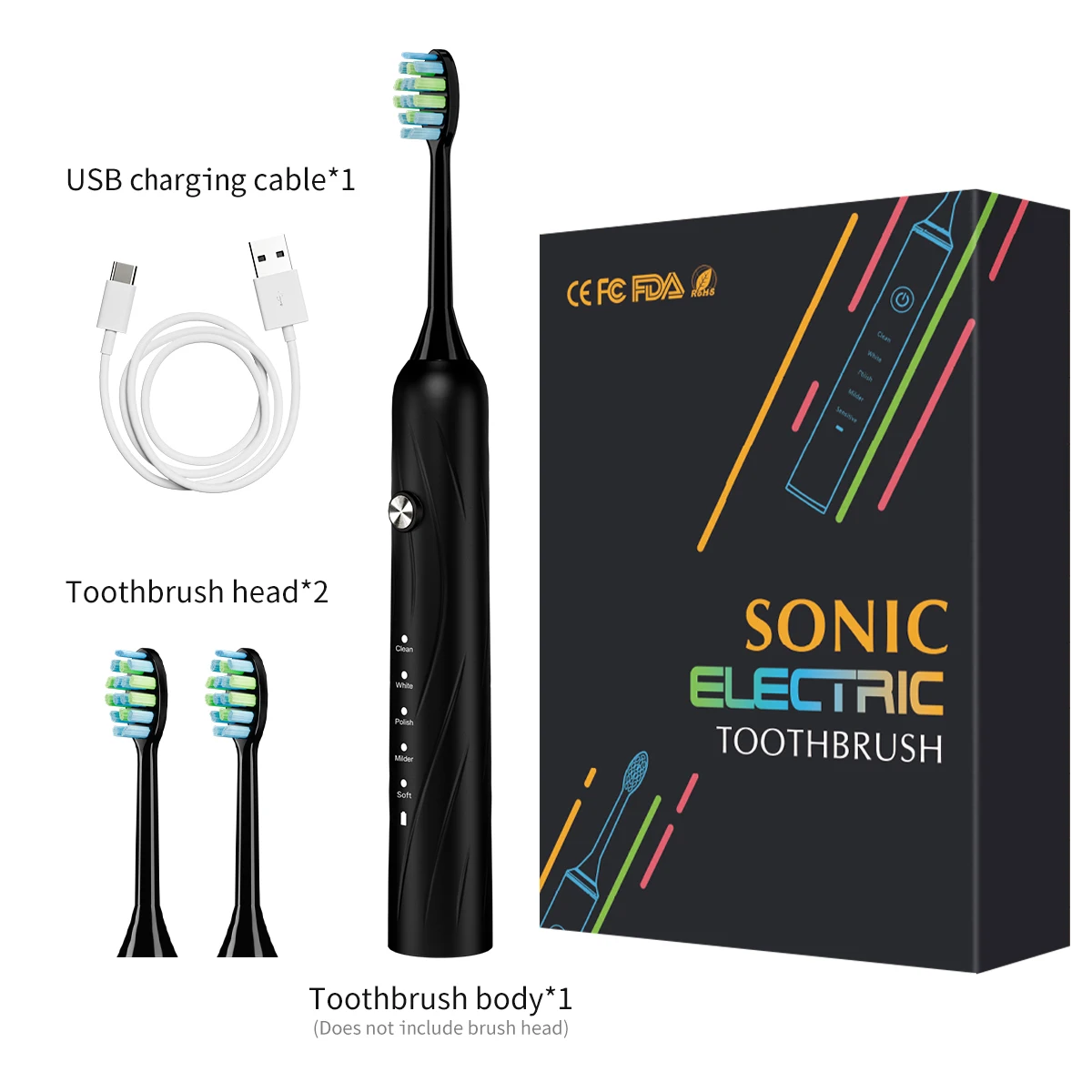 Rechargeable Travel Portable Sonic Electric Toothbrush 5 Working Modes IPX7 Soft Adult