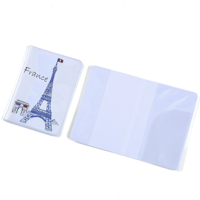 White cartoon pattern PVC travel passport holder ID card cover protective storage bag