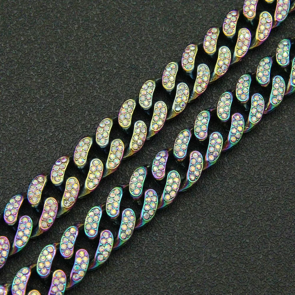 Aug jewelry 13mm Hip hop cuban chain jewelry Colorful alloy and diamond cuban chain choke