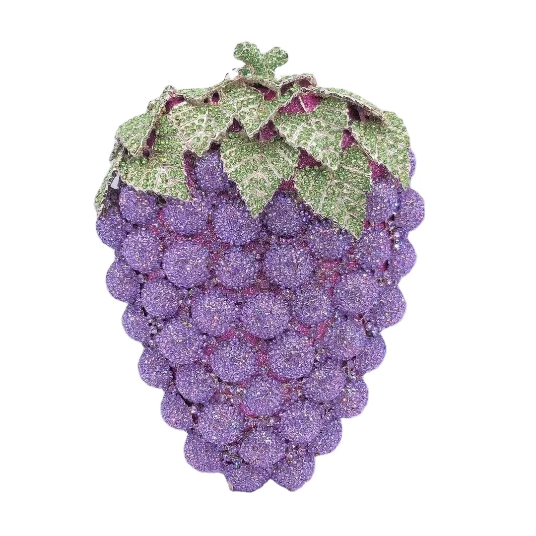 New Grape Shaped Diamond Evening Bag Trend Ladies Fruit Crystal Fashionable Luxury Clutch Purse Rhinestones Fancy Handbags
