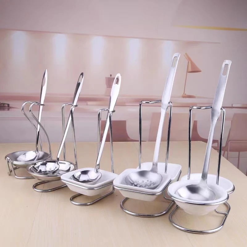 Stainless Steel Spoon Rest Holder Vertical Space Saving Soup Ladles Holders Silver