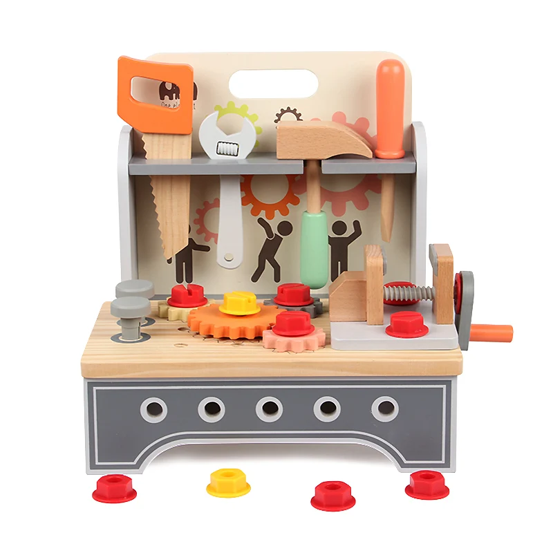 Wooden Pretend Play Tool Kit Bench Box DIY Assembly Tool Table Wrench Screwdriver Simulation Repair Toys
