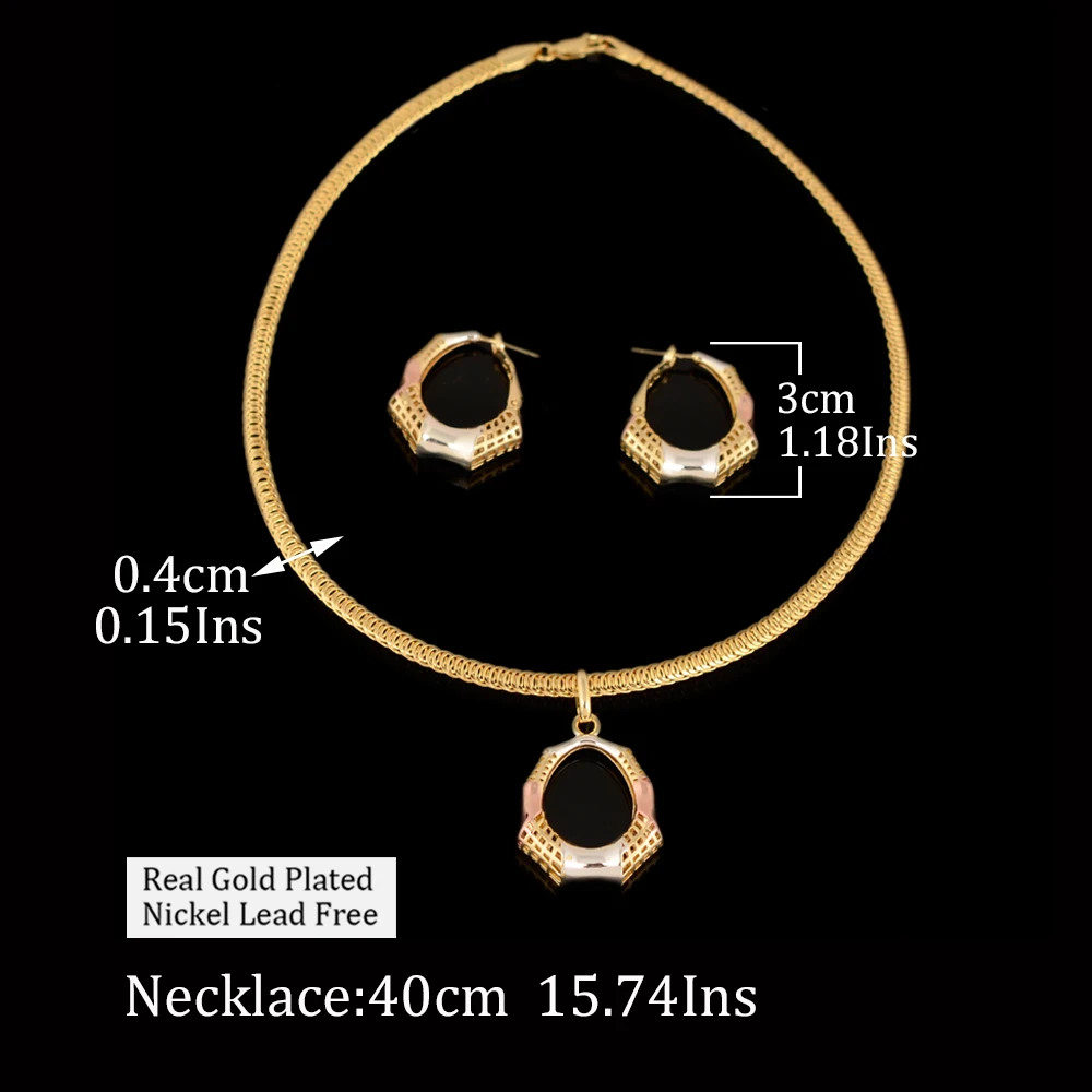 BPOYB No Fade Simple Fashion Dubai 24k Gold Plated Jewelry For Women African Bridal Wedding Gifts Party Necklace Earrings Sets