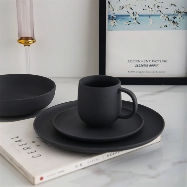 Wholesale cheap bulk custom logo round nordic ceramic matte black water latte coffee mug for sale