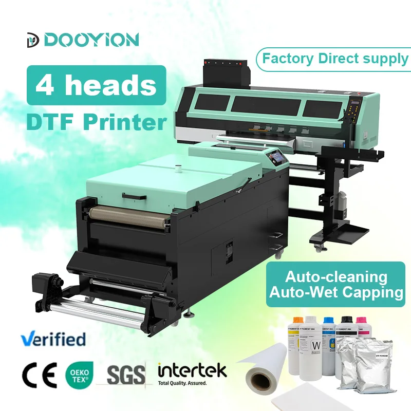2023 new dtf drucker pet film t shirt printing machine 60 cm automatic 24 inch i3200 4 head dtf printer with powder shaker T6202