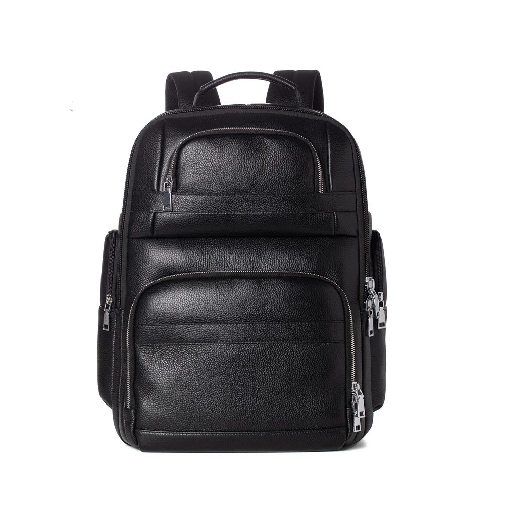 Wholesale High Quality Private Label Large Storage Genuine Leather Black Color Travel Laptop Backpack Bag For Men