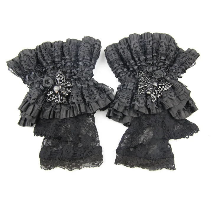 GE007 Devil Fashion skull butterfly metal clasp gothic party sexy women rose multiple laces black short gloves