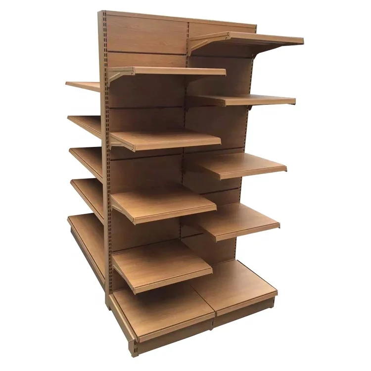 Двухсторонняя полка для продуктов и супермаркетов, деревянные полки для супермаркетов
