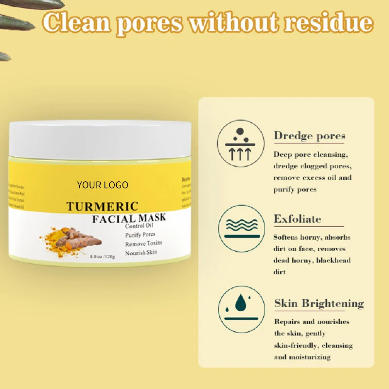 Private Label Brightening Cleansing Turmeric Face Mud Mask Facial Turmeric Mask