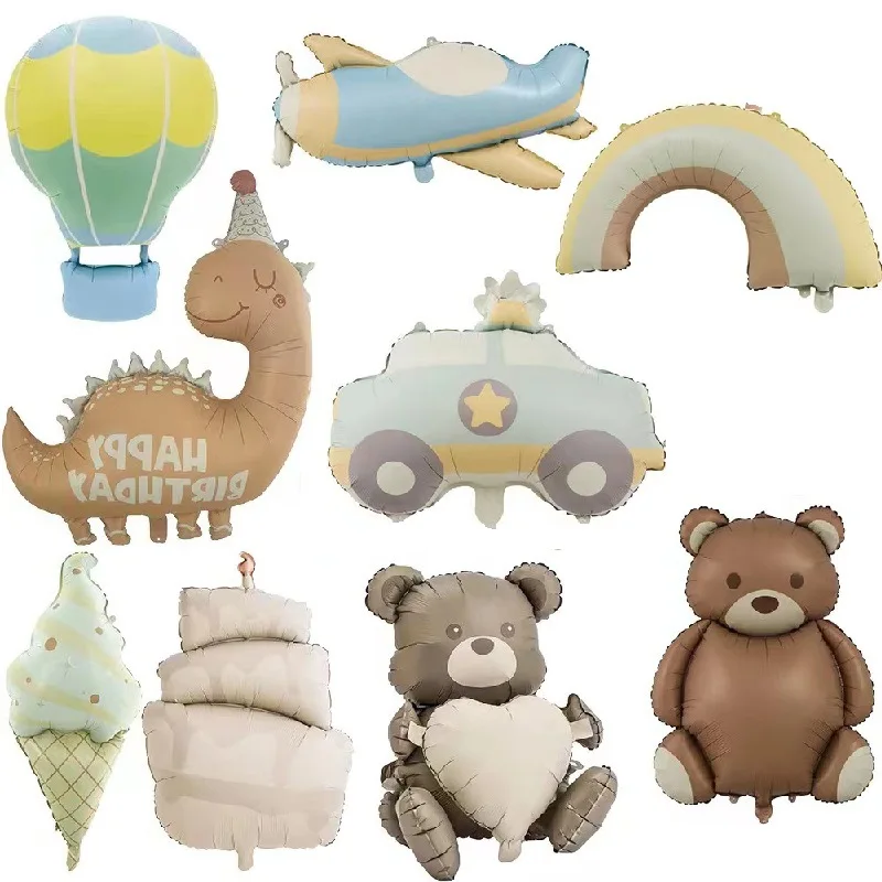 New Design Cute Matte Bear Rainbow Airplane Car Cake Foil Balloon Boy Girl Baby Shower Balloon