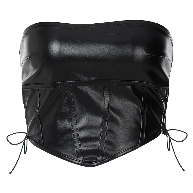 Crop Tube Tops Club Streetwear Fashionable Side Lace Up T Shirt Leather Corset 2021 spring winter Women Sexy Sleeveless Striped