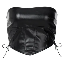 Crop Tube Tops Club Streetwear Fashionable Side Lace Up T Shirt Leather Corset 2021 spring winter Women Sexy Sleeveless Striped