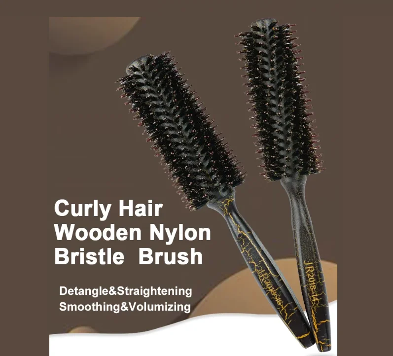 round brush comb with wooden handle for straight and curly hair Heat resistant