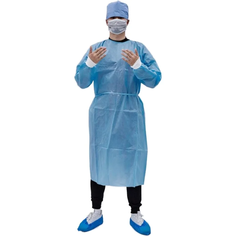 waterproof  PP+ PE non sterile isolation gown with cuff disposable aami level 2 gowns