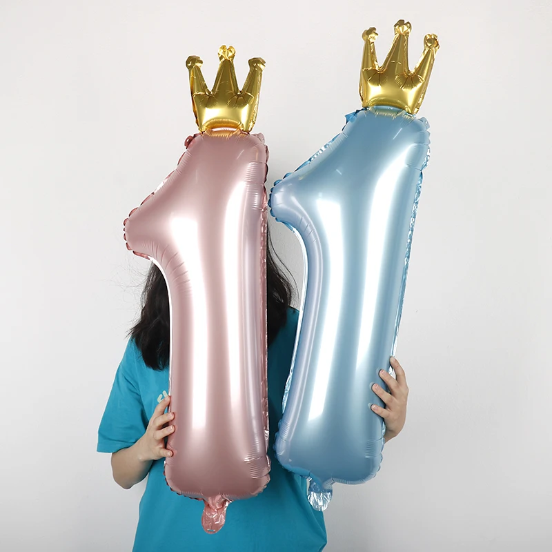 36 inch candy powder blue number crown foil balloon one year old children happy birthday party scene decoration balloon supplies