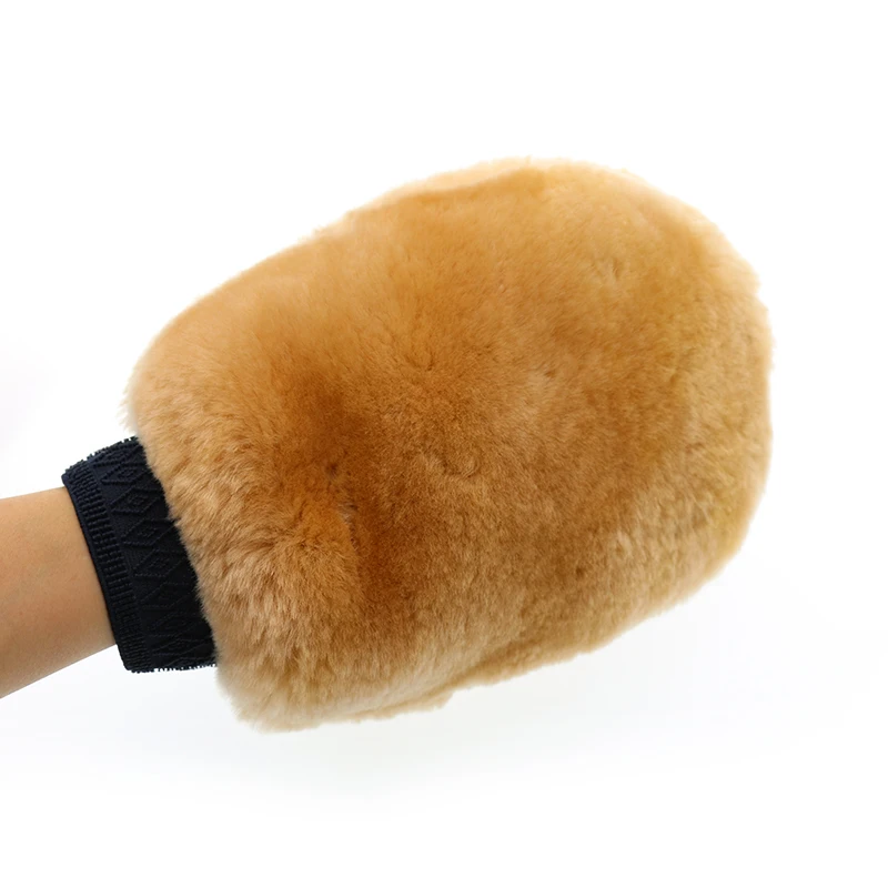 Custom logo acceptable car cleaning genuine sheepskin glove lambs wool car wash mitt