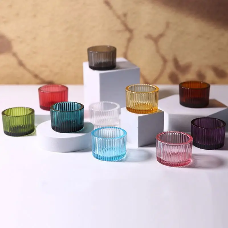SNW Wholesale Romantic Vertical Pattern Mini Glass Candle Jars Colorful  Decorating Glass Candle Holder Jar