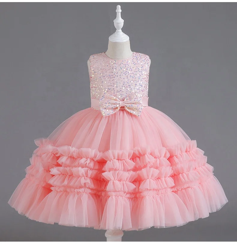 Boutique Summer Girls Puffy Frock Pattern Kids Evening Sequined Ball Gown Latest Children Dress Design Girls Birthday Party Gown
