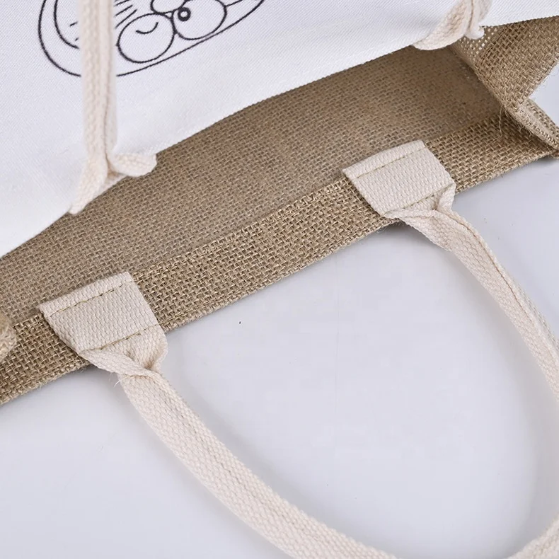 Custom tote bags strong handles shoulder cartoon flower hemp tote bag