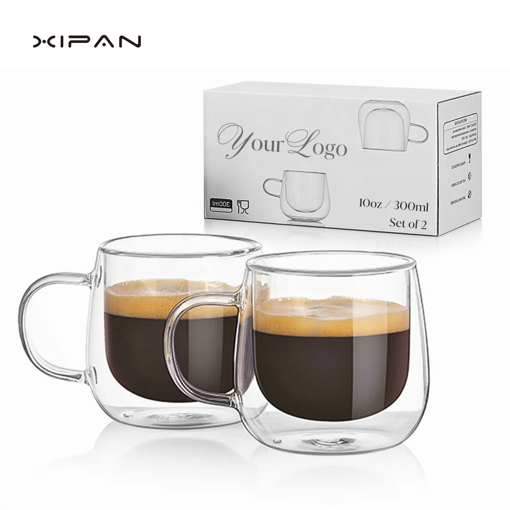 2024 Double-Wall round Glasses 250/350/450ML Entertainment Dinnerware Cups for Hot & Cold Beverages Elegant Design