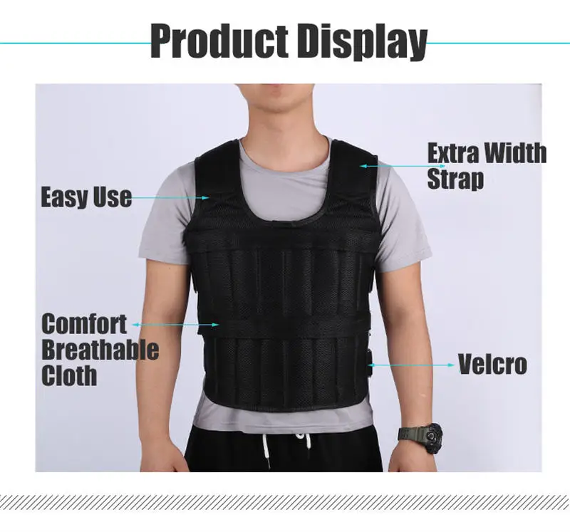 35KG Loading Weight Vest For Boxing Weight Training Workout Fitness Gym Equipment Adjustable Waistcoat Jacket Sand Clothing