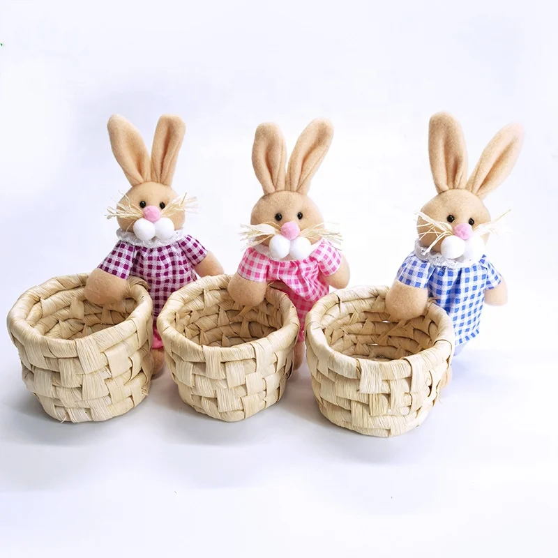 Handmade high quality Straw basket Easter decoration bunny basket pen holders promotional office products