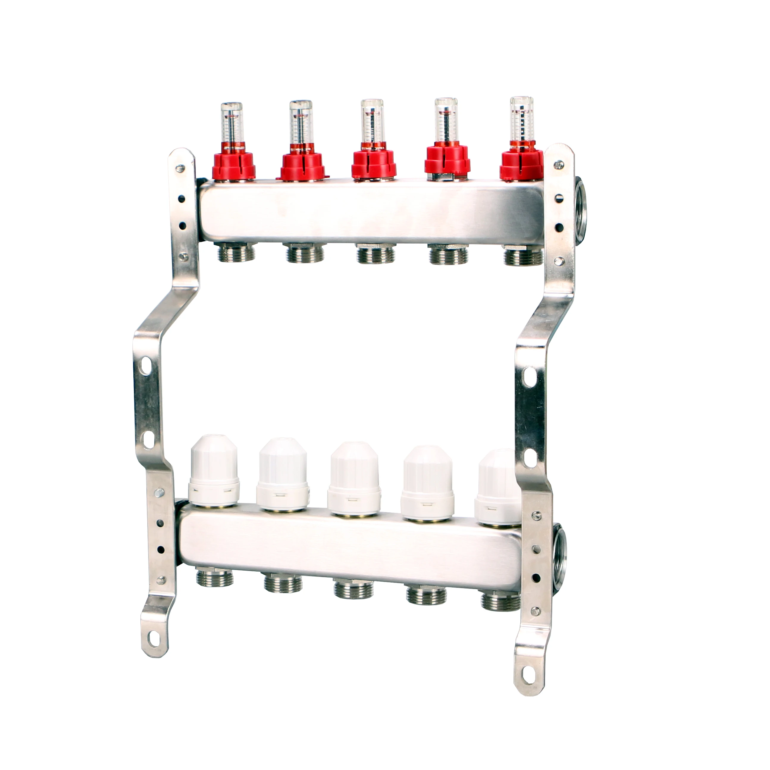 hot sale 5 way stainless steel water distributor heating manifold with manually flow meter