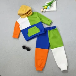 Wholesale autumn new fashion color patchwork children long sleeve hoodie set