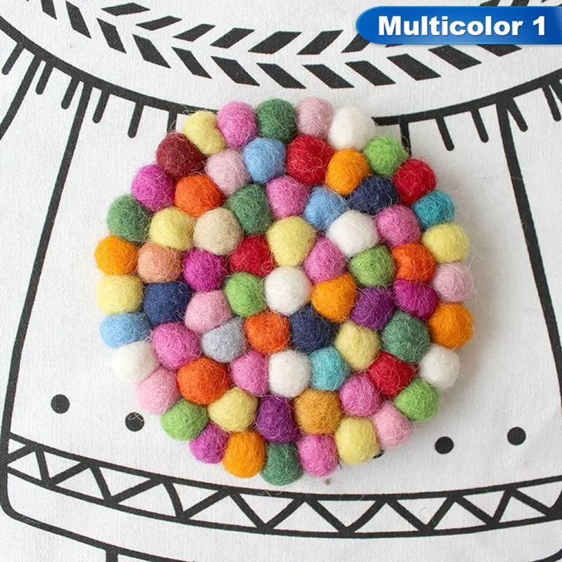 2022  XM 10*10cm Cup Round square Coaster Handmade Heat Resistant Mat Trivet Table Wool Felt Ball Coasters