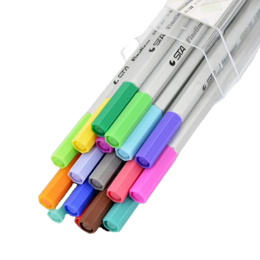 STA Fineliner Art Marker Pens Permanent Water Color Liner NO.6500 for Students with Flat Brush Tip for Paper Writing