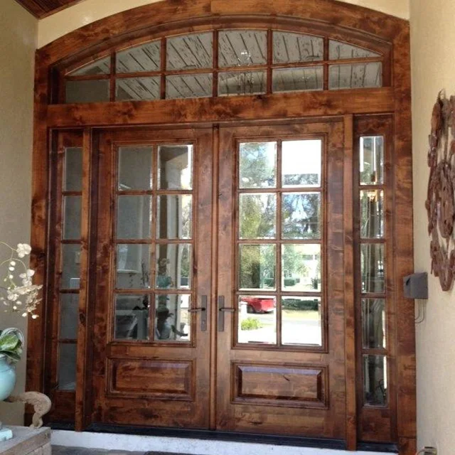 Exterior Main Double Door with Arch Top Design Walnut Solid Wooden for House