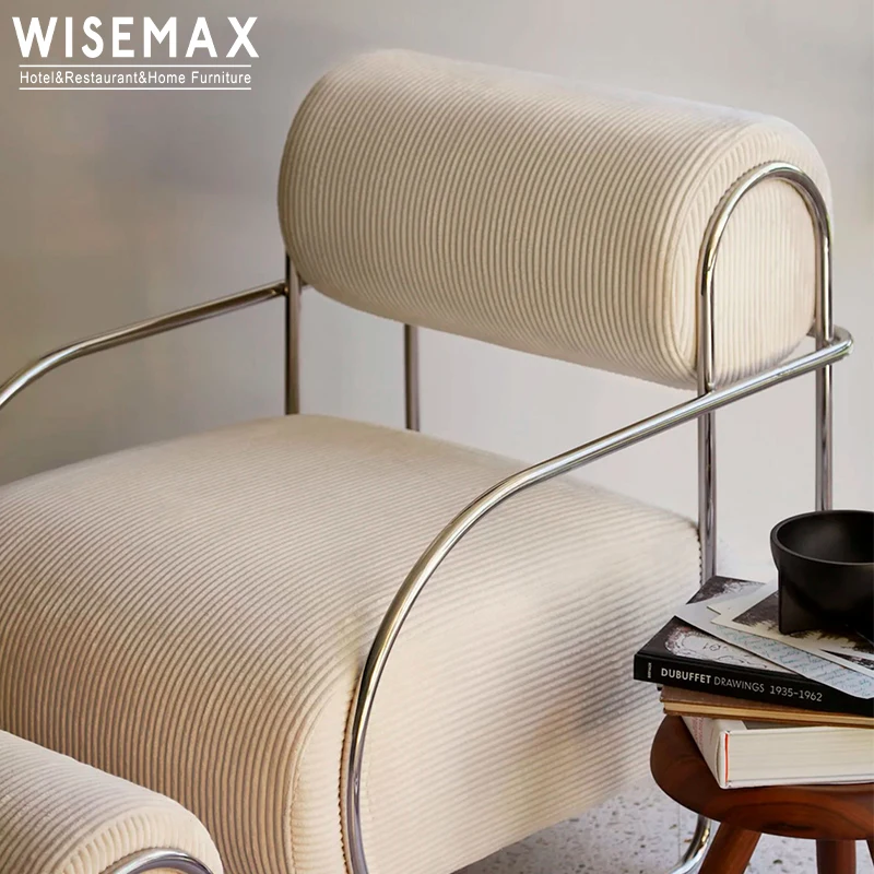 WISEMAX FURNITURE Modern Recliner Chair Hotel Furniture Original Designed Velvet Fabric Metal Nordic Living Room Lounge Chair